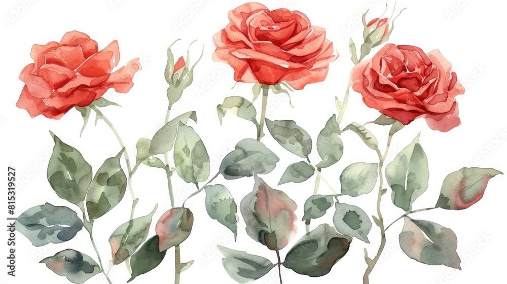 Watercolor illustration of red roses Watercolor illustration of red roses