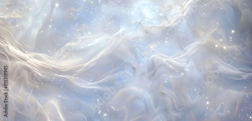 Mystical pearl white mist drifts in celestial patterns, pure and transcendent.