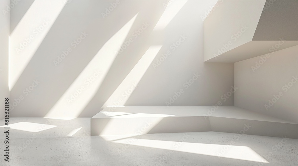 An abstract white interior background featuring shadows, sunlight, and geometric shapes. idea of minimalism. An abstract white interior background featuring shadows, sunlight, and geometric shapes. idea of minimalism.