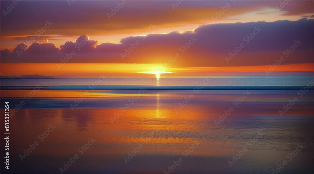 Golden horizon: Beautiful sunset over the calm sea. ,The sky and water in vibrant shades of orange and red. Create a stunning coastal landscape Golden horizon: Beautiful sunset over the calm sea. ,The sky and water in vibrant shades of orange and red. Create a stunning coastal landscape