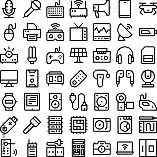 Woman in ProcVector of Electronics Tool Equipment Device Icon Set. Perfect for user interface, new application ess