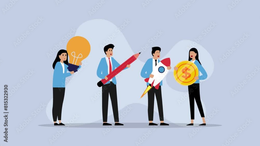 Group of business people with assets to build a start up company cartoon animation Group of business people with assets to build a start up company cartoon animation