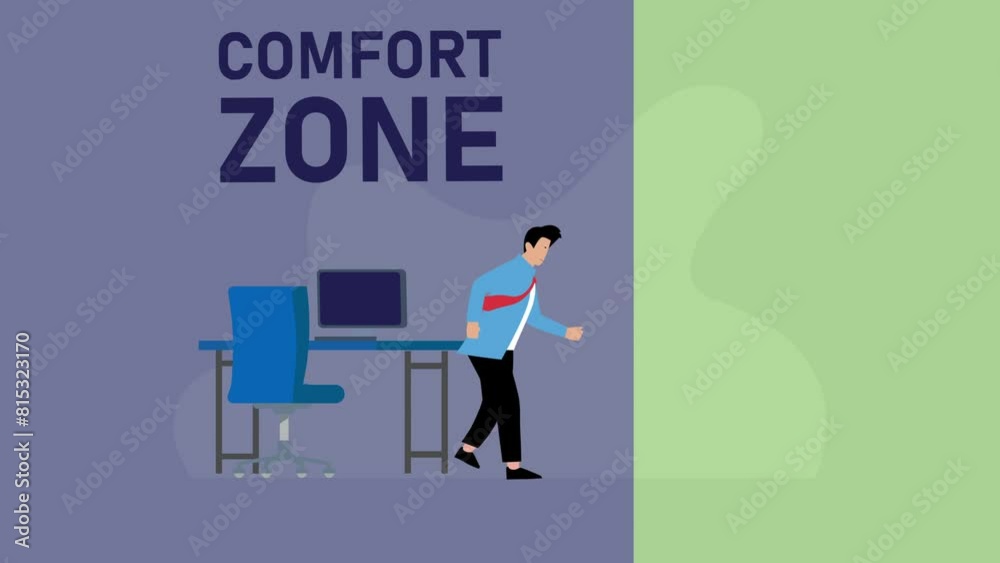 Businessman cartoon character punching wall of comfort zone cartoon animation Businessman cartoon character punching wall of comfort zone cartoon animation