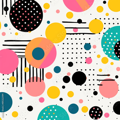Lines and Dots colorful seamless texture with painted elements