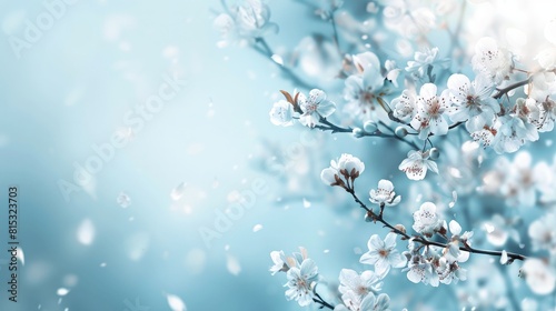 Blossoming Apricot Tree Branches with Copy Space Web Banner for Spring Time Concept