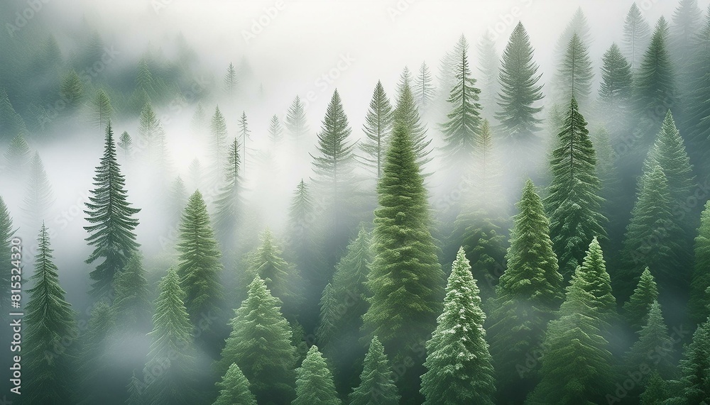 A dense forest shrouded in thick, white fog creating an ethereal backdrop. A dense forest shrouded in thick, white fog creating an ethereal backdrop.