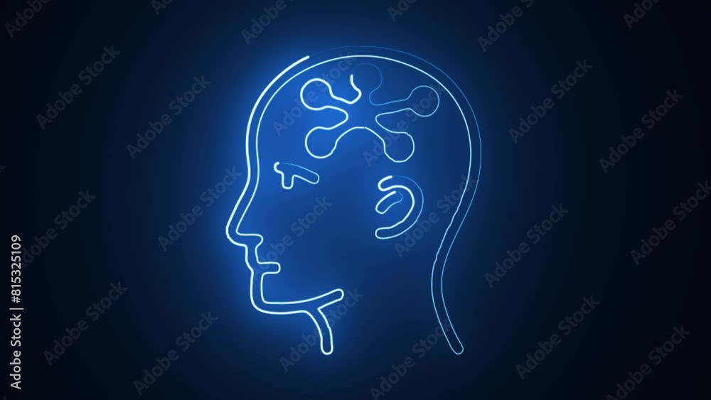 Neuroplasticity Icon.Emphasizing Brain's Ability, Human head line icon . Glowing neon human head on black background. Neon line of human head at different angles. Neon line head icon and 4K video. Neuroplasticity Icon.Emphasizing Brain's Ability, Human head line icon . Glowing neon human head on black background. Neon line of human head at different angles. Neon line head icon and 4K video.