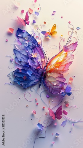 Whimsical paper garden, exquisite butterfly and floral sculptures. crafted with care, illustrating dreams and romance, perfect for banner displays with organic charm