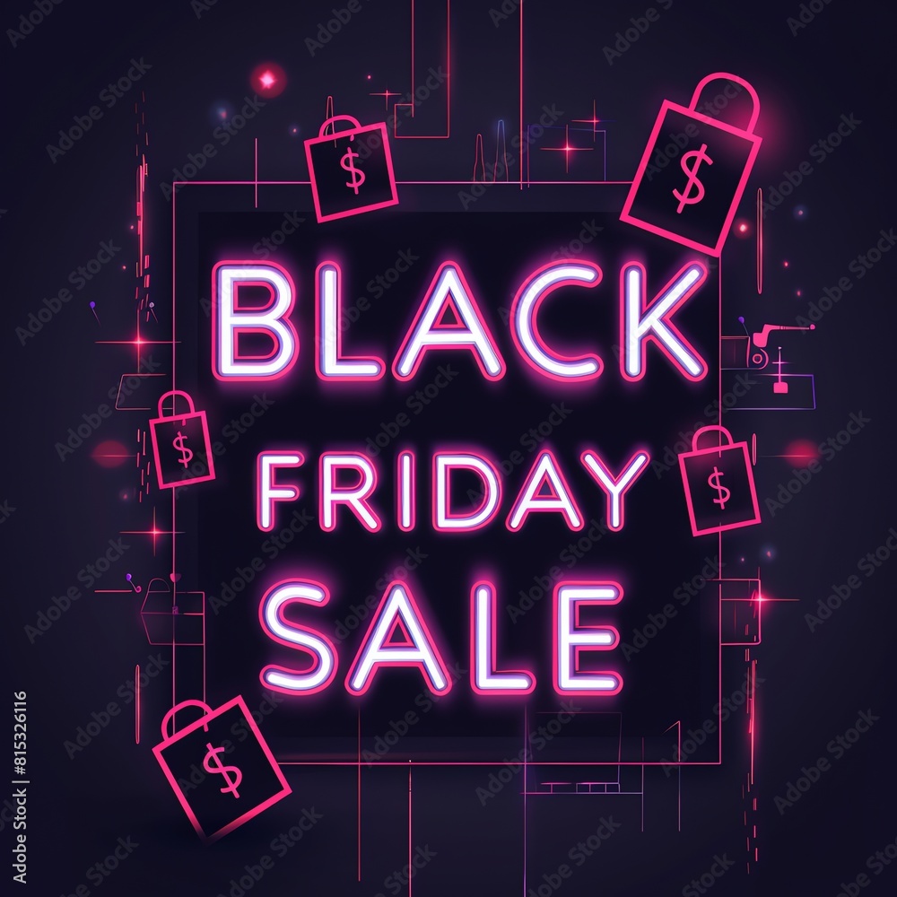 Catchy black friday sale framed with neon shopping bags Catchy black friday sale framed with neon shopping bags