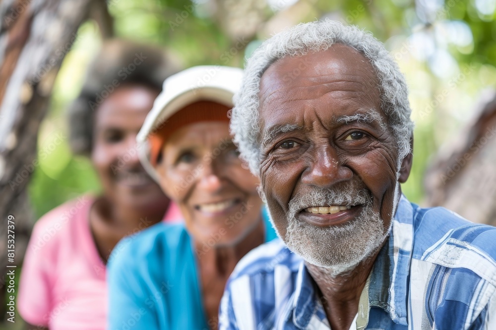 Portrait of a senior African man with his family in the background Portrait of a senior African man with his family in the background