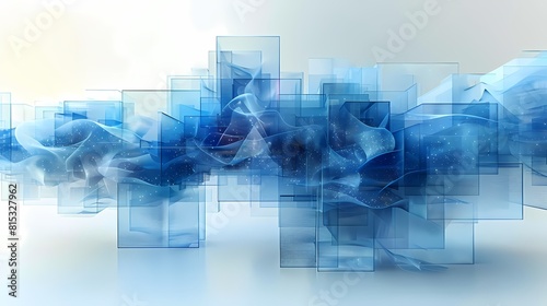 Digital technology blue and white transparent squares and curves poster background