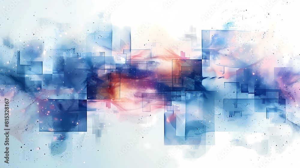 Digital technology blue and white transparent squares and curves poster background