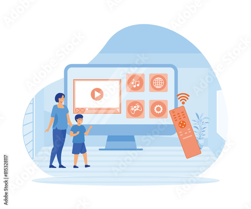 Network connected interactive device. Internet TV, broadcasting media. flat vector modern illustration
