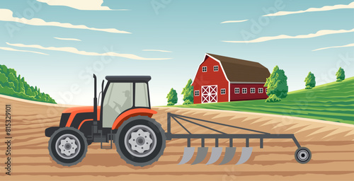 illustration of a tractor working on an agricultural field