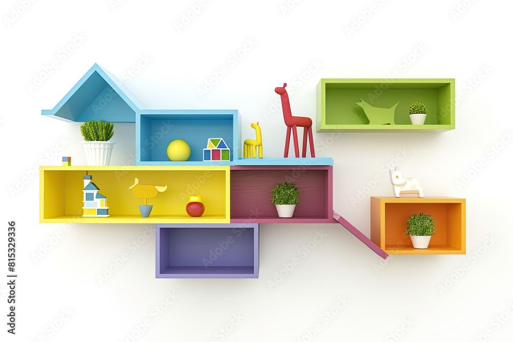 Fototapeta premium Modern Wall-mounted book rack Design for Kid Room Isolated on white background