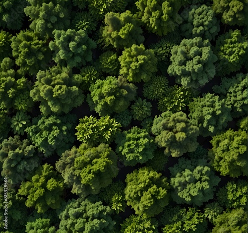 Aerial view green trees under the green grace canopy 