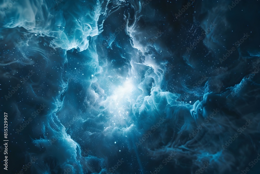 Cosmic Energy Pulses Illuminating Abstract Celestial Hues in Minimalist Monochromatic Blue Spectrum