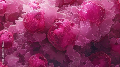 Screening for Cancer and Raising Awareness Abnormal tumor cells stand out in a dark pink hue amidst a sea of normal cells photo