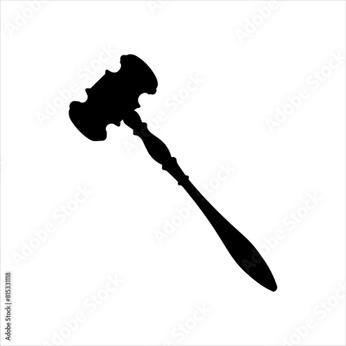 Judge hammer silhouette isolated on white background. Judge hammer icon vector illustration.