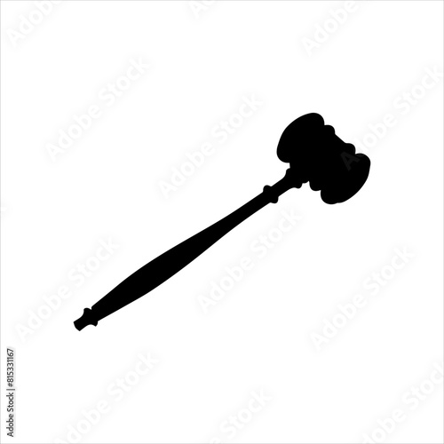 Black judge hammer silhouette isolated on white background. Judge hammer icon vector illustration.