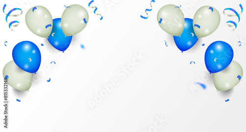 Celebration party banner with Blue color balloons background. Birthday balloon flying for party. Birthday Party Balloon Set. Lettering Happy Birthday to you. Vector design