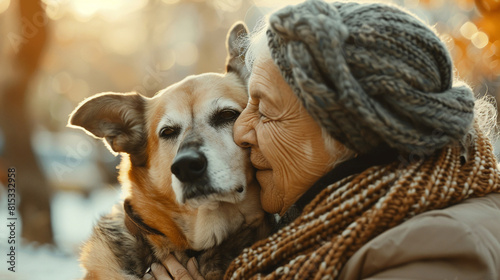 Happy Hearts Senior and dog sharing unconditional love and joy.
