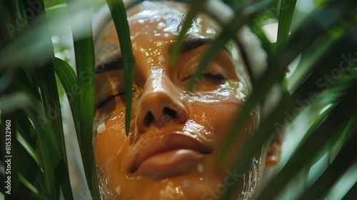 detailed session of a beautician in Rio de Janeiro applying a vitamin C serum facial, with a focus on the vibrant, relaxing aesthetics of the spa photo