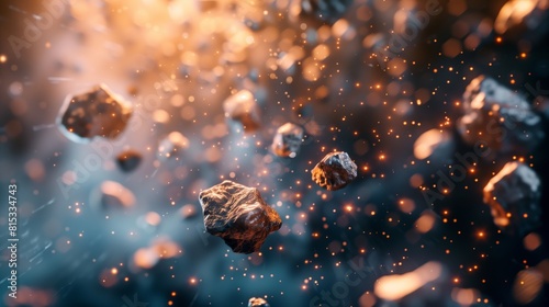 Dynamic close-up of meteorites falling with motion blur, showing high detail.