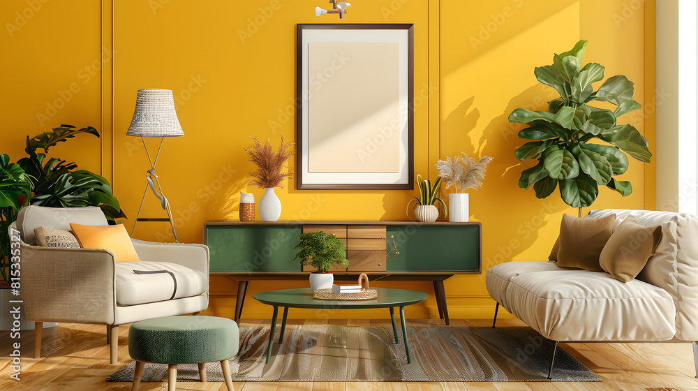 Modern Living Room Design in Loft Home with White Sofa and Mustard Yellow Accents - Inspiring Visuals for Interior Decor Enthusiasts Modern Living Room Design in Loft Home with White Sofa and Mustard Yellow Accents - Inspiring Visuals for Interior Decor Enthusiasts
