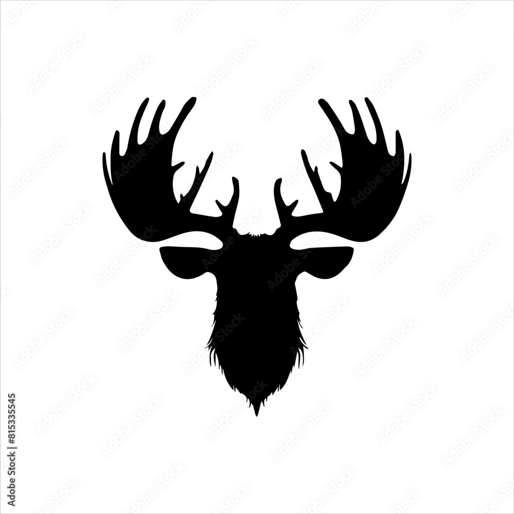 Obraz premium Moose head silhouette isolated on white background. Black moose face icon vector illustration.