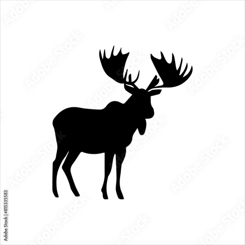 Black moose silhouette isolated on white background. Moose icon vector illustration.