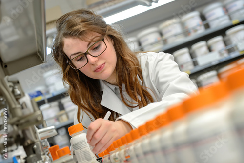 Pharmacist dispensing medication, measuring precise doses of essential chemical compounds.