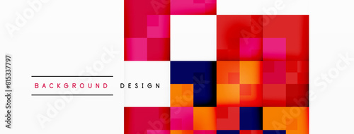 A vibrant display of colorfulness with rectangular shapes in various shades of violet, magenta, and other tints on a symmetrical white background, creating an artistic pattern