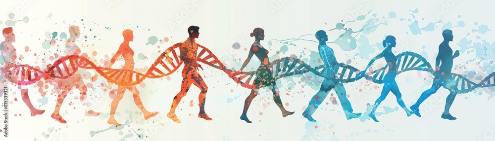 Genetic studies in anthropology flat design side view human evolution theme cartoon drawing Monochromatic Color Scheme Genetic studies in anthropology flat design side view human evolution theme cartoon drawing Monochromatic Color Scheme