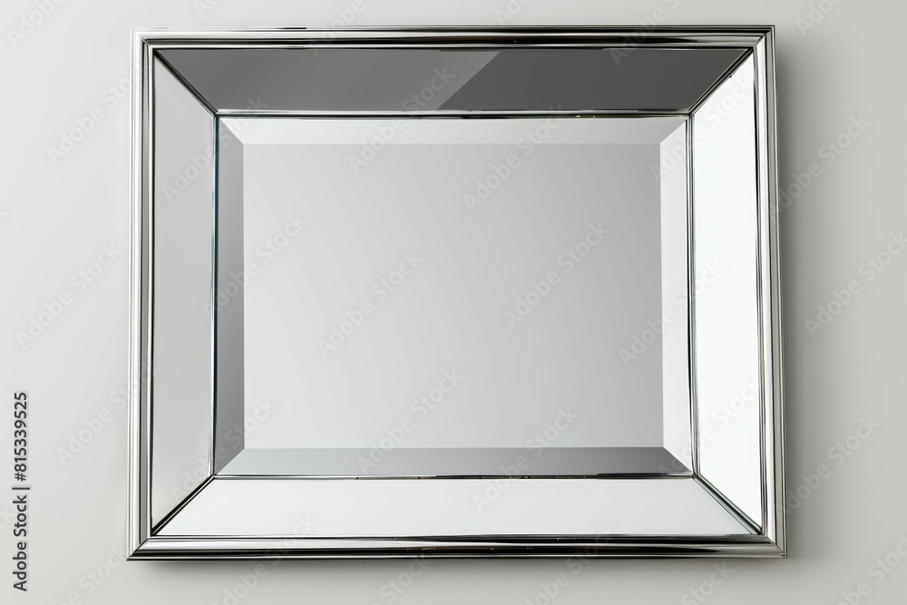 A silver framed mirror with a white background A silver framed mirror with a white background