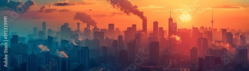 Pollution and public health flat design top view air quality and diseases theme animation Splitcomplementary color scheme