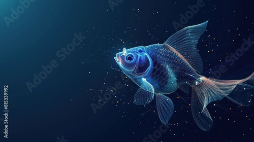 abstract image of goldfish in the form of a starry sky or space, consisting of points and lines. Business concept. AI generated