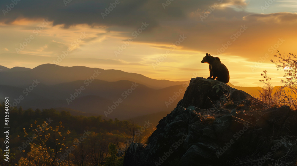 Bear Silhouette on Rocky Peak at Sunset Bear Silhouette on Rocky Peak at Sunset