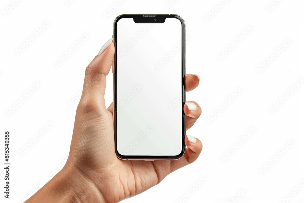 A hand holding a white cell phone A hand holding a white cell phone