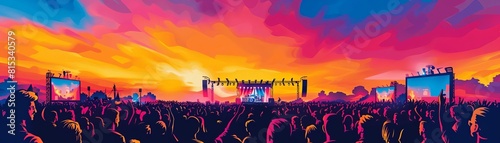 Travel for music festivals flat design front view live concerts theme water color Analogous Color Scheme