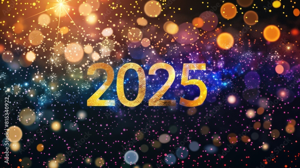 Happy New Year 2025, shiny colorful confetti. Bokeh background Happy New Year 2025, shiny colorful confetti. Bokeh background