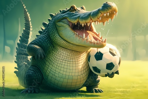 cartoon crocodile holding a ball photo