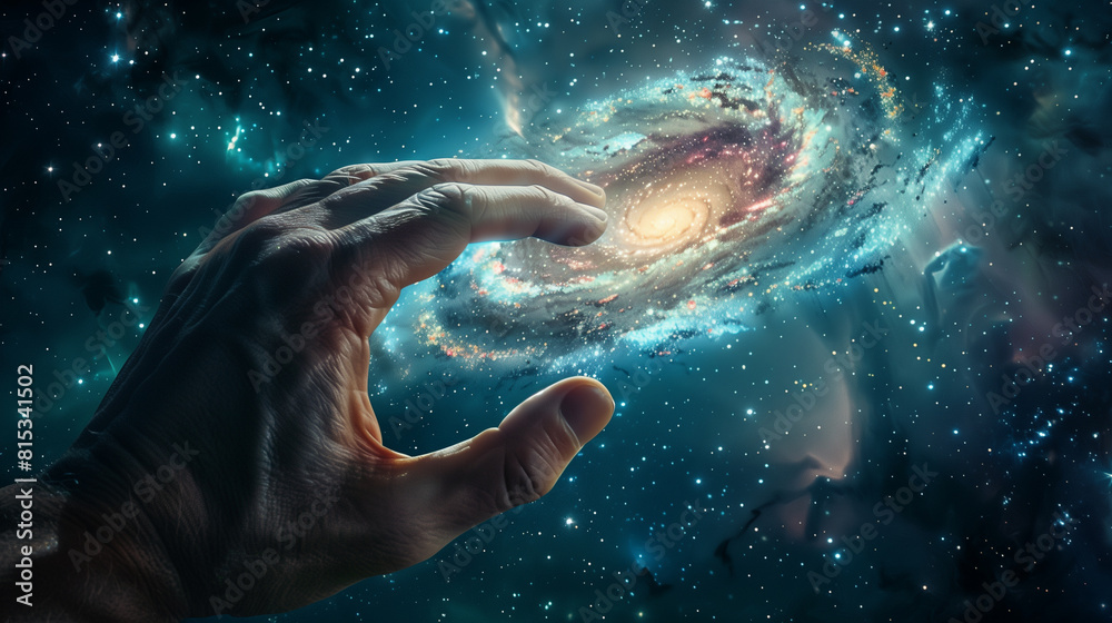 Fototapeta premium Hand Grasping Galaxy in Space, Cosmic Concept