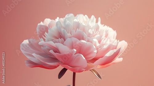 Poised Japanese Peony Blossom in Minimalist Digital Art with Plain Background