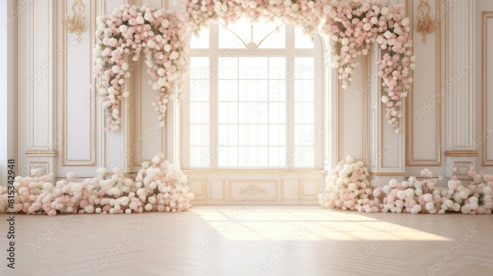 Exquisite white wedding setup with intricate details and ornate touches Exquisite white wedding setup with intricate details and ornate touches