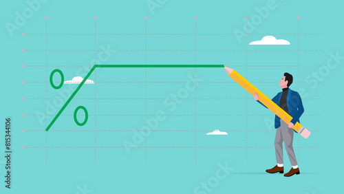 Fixed interest rate, fixed cost or constant price, Business people plot fixed interest rate percentage charts by drawing them with a pencil