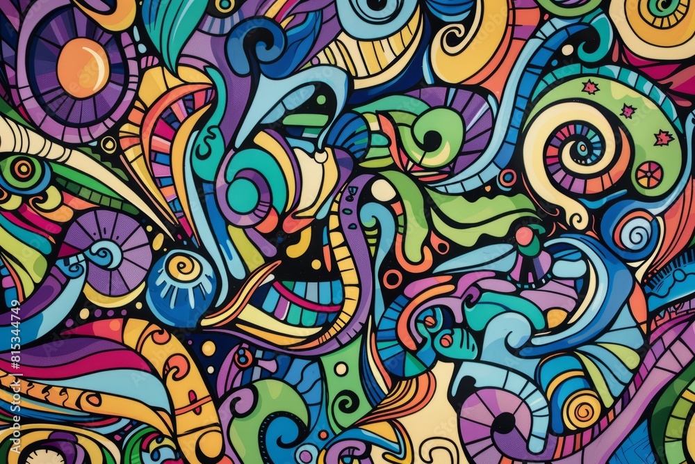 Cartoon cute doodles of swirling patterns and vibrant colors creating an abstract masterpiece, Generative AI
