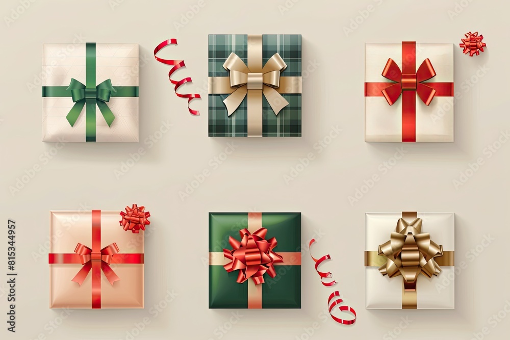 Set of gifts box. Collection realistic 3d gift presents view top. Vector illustration Set of gifts box. Collection realistic 3d gift presents view top. Vector illustration