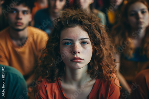 Serious Young Students in Classroom - Global Climate Change and Social Issues Concept