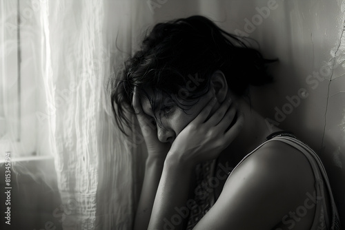 Black and White of Woman Retreating from Reality - Trauma, Mental Illness Concept